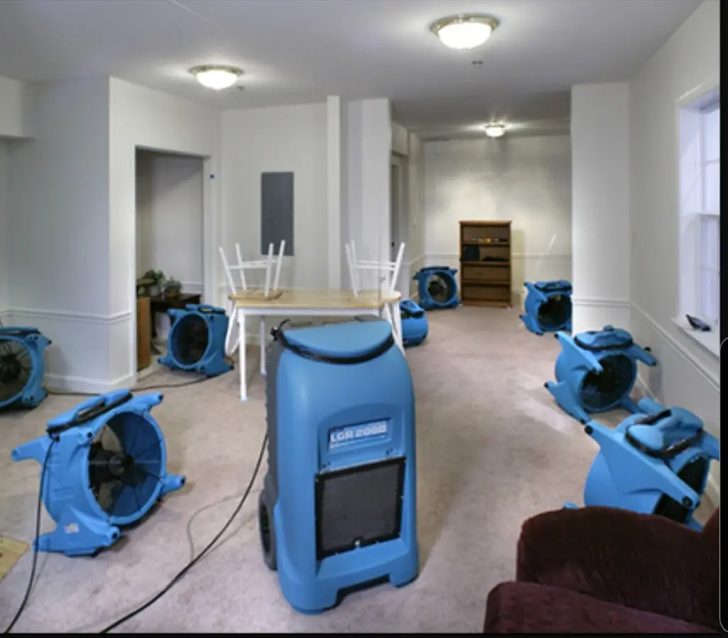 Air movers and dehumidifier setup for Water Extraction & Removal in Harrisonburg